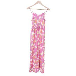 Jessica SIMPSON Pink Floral Barbie Core Maxi Dress Spaghetti Strap Sz S Ruffle